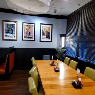 a table and chairs in a restaurant