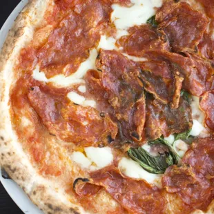 Diavola Pizza with choice of mild or spicy Napoletana-style salame, mozzarella di bufala, basil, EVOO