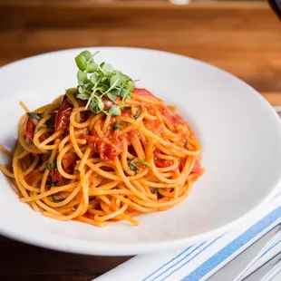 Spaghetti Pomodoro; San Marzano DOP pomodoro sauce, basil, EVOO