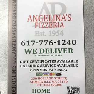 Online ordering available now at www.angelinaspizzeriasomerville.com