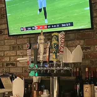 Beers on tap. They also have a large variety of bottled beers as well.