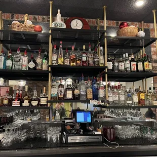 Liquor selection in "The Hangar" their bar.