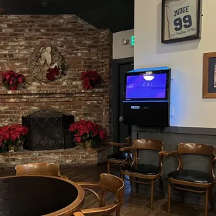 Fireplace inside "The Hangar" their bar.