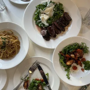 Uni linguine, hangar steak, grilled octopus