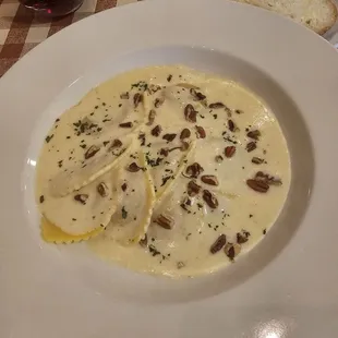 Pumpkin ravioli special. Light and creamy.