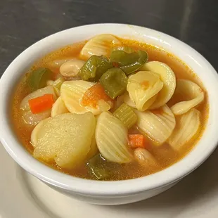 Angelino&apos;s house-made Hearty Vegetable soup.