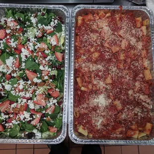 Stephanie's Harbor Salad, and Rigatoni's and red sauce for catering order