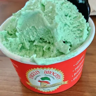 The pistachio Gelato. Refreshing and delicious. (Not that often you find good ice cream at an airport)