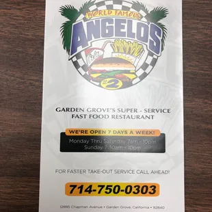 a menu for a fast food restaurant