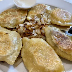 Homemade pierogi plate (mixed variety).