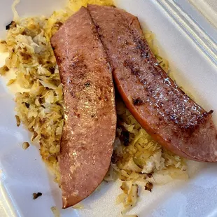 Kielbasa and sauerkraut.