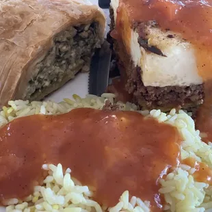 Greek duo with moussaka and spinach pie