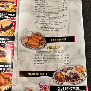 the menu for the restaurant