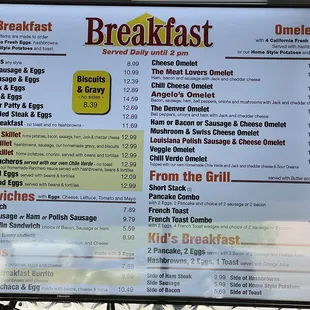 Breakfast menu
