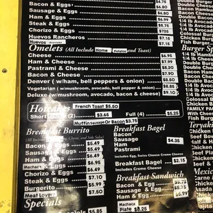 sushi and sashimi, menu