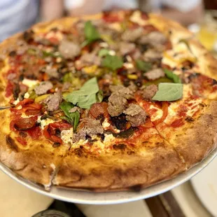 Old School Round Pie with Sausage, Mushrooms, Pepperoni and Peppers