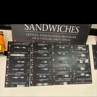 Sandwich menu