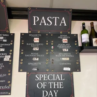 Pasta menu