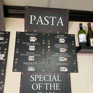 Pasta menu