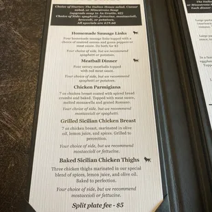 Menu as of April 2024