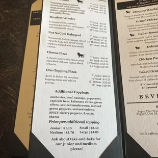 Menu as of April 2024