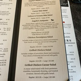 Menu as of April 2024