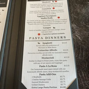 Menu as of April 2024