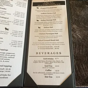 Menu as of April 2024