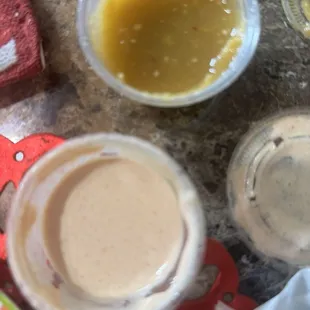 Up close on the sauces included!! Best hot salsa!!