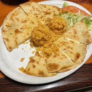 Cheese casadilla dinner with all rice