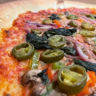 a closeup of a pizza