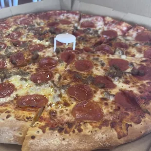 Pepperoni and sausage pizza