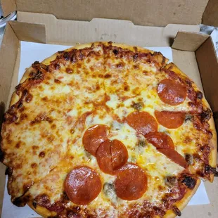 Extra cheese- 1/2 pepperoni &amp; sausage