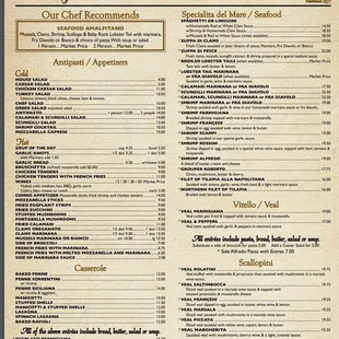 This is page one of Master Chef Rossi cuisine.