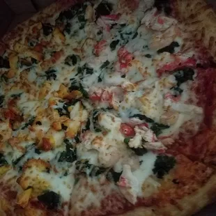 Spinach half chicken and half shrimp and crab.