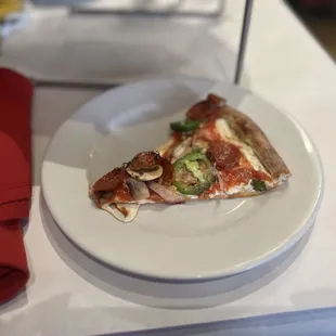 a slice of pizza on a plate
