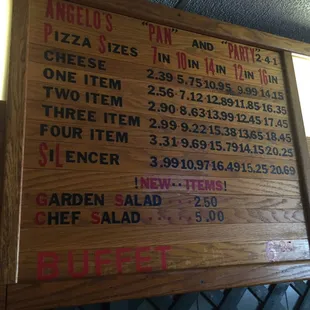 a menu on the wall