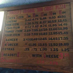 the menu for the restaurant