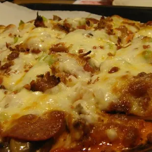 a close up of a pizza
