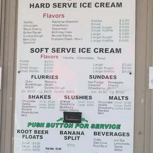 Ice cream menu.