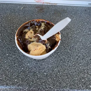 What was handed to me. Pumpkin ice cream and hot fudge.