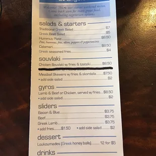 Menu from angelo&apos;s for the soft opening