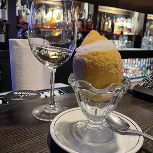 Hollowed out lemon sorbet with Bramitto