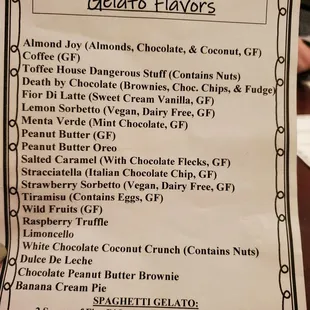 Current Gelato flavors