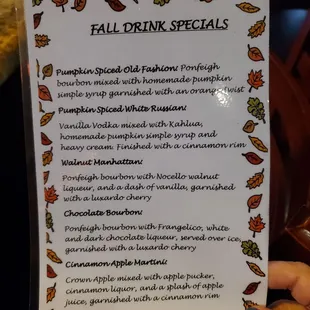 Fall drinks specials