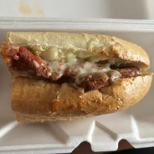 Half of a large chicken parm sub