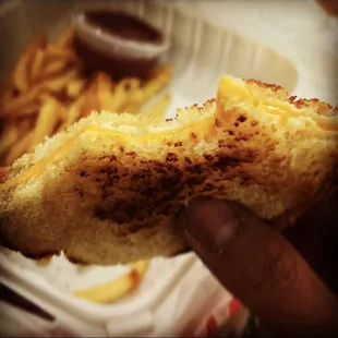 Nothing says authentic Mex-food like a grilled cheese sandwich  (with 'Murican )... Comes with a side of fries