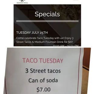 a menu for a taco tuesday