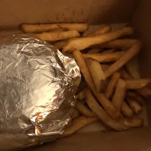 Burger and seasoned fries. Never been a fan of the seasoned fries