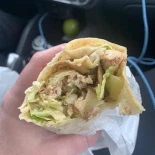 Chicken Caesar wrap on a GF tortilla.